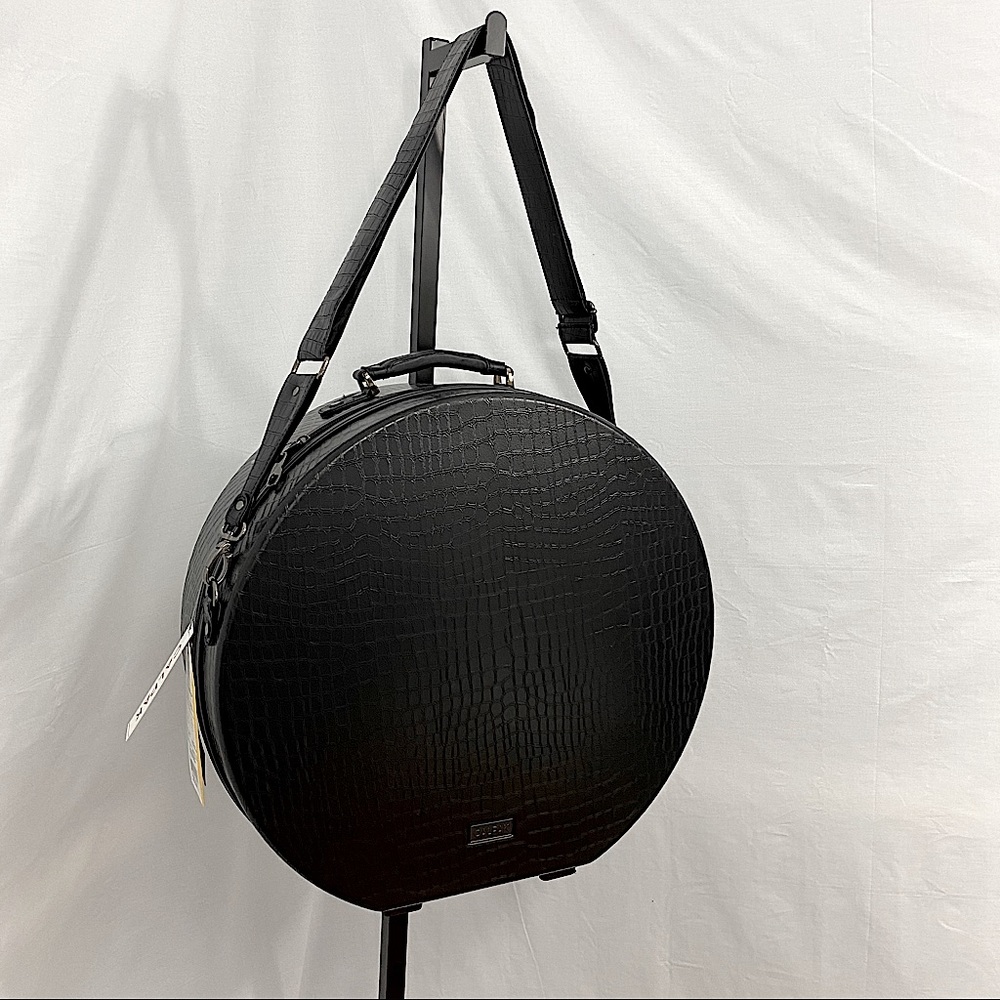 CALPAK Large Round Black Croc-Textured Hatbox Crossbody Bag